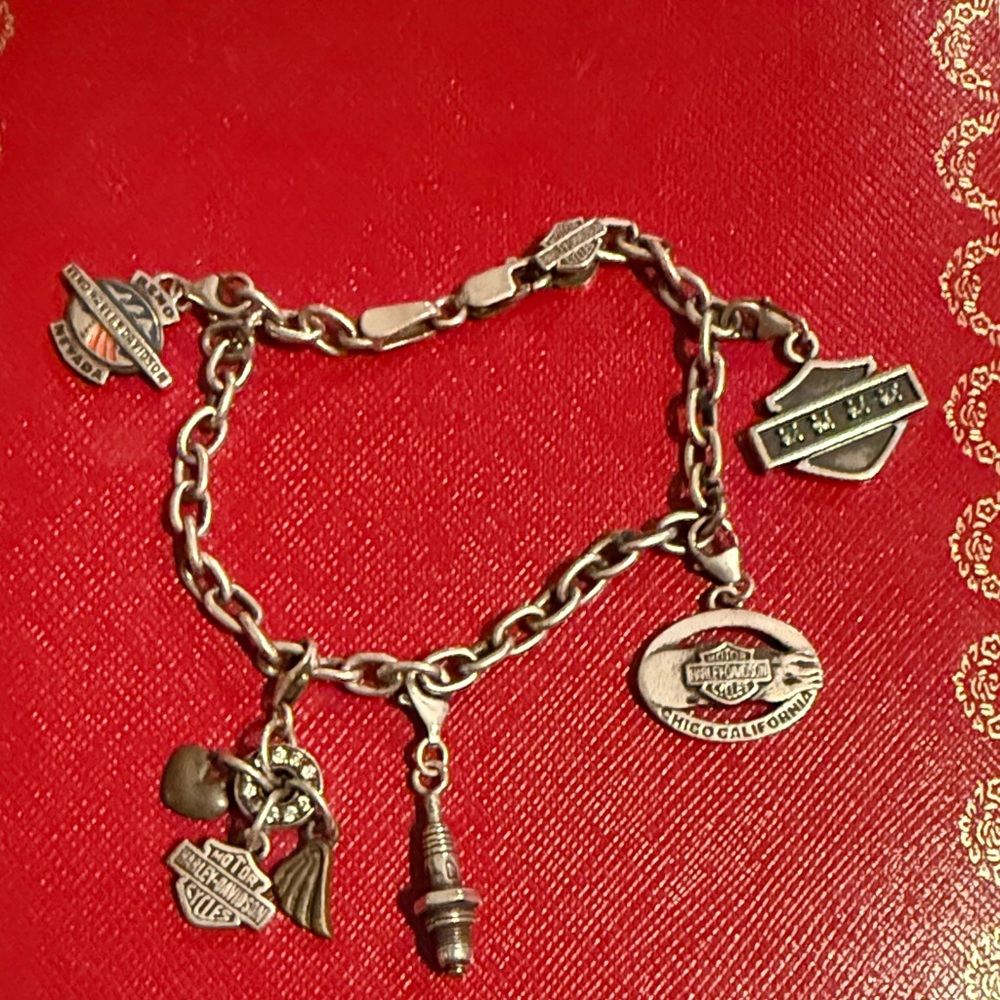 Harley-Davidson Sterling Silver Charm Bracelet with Logo Charms
